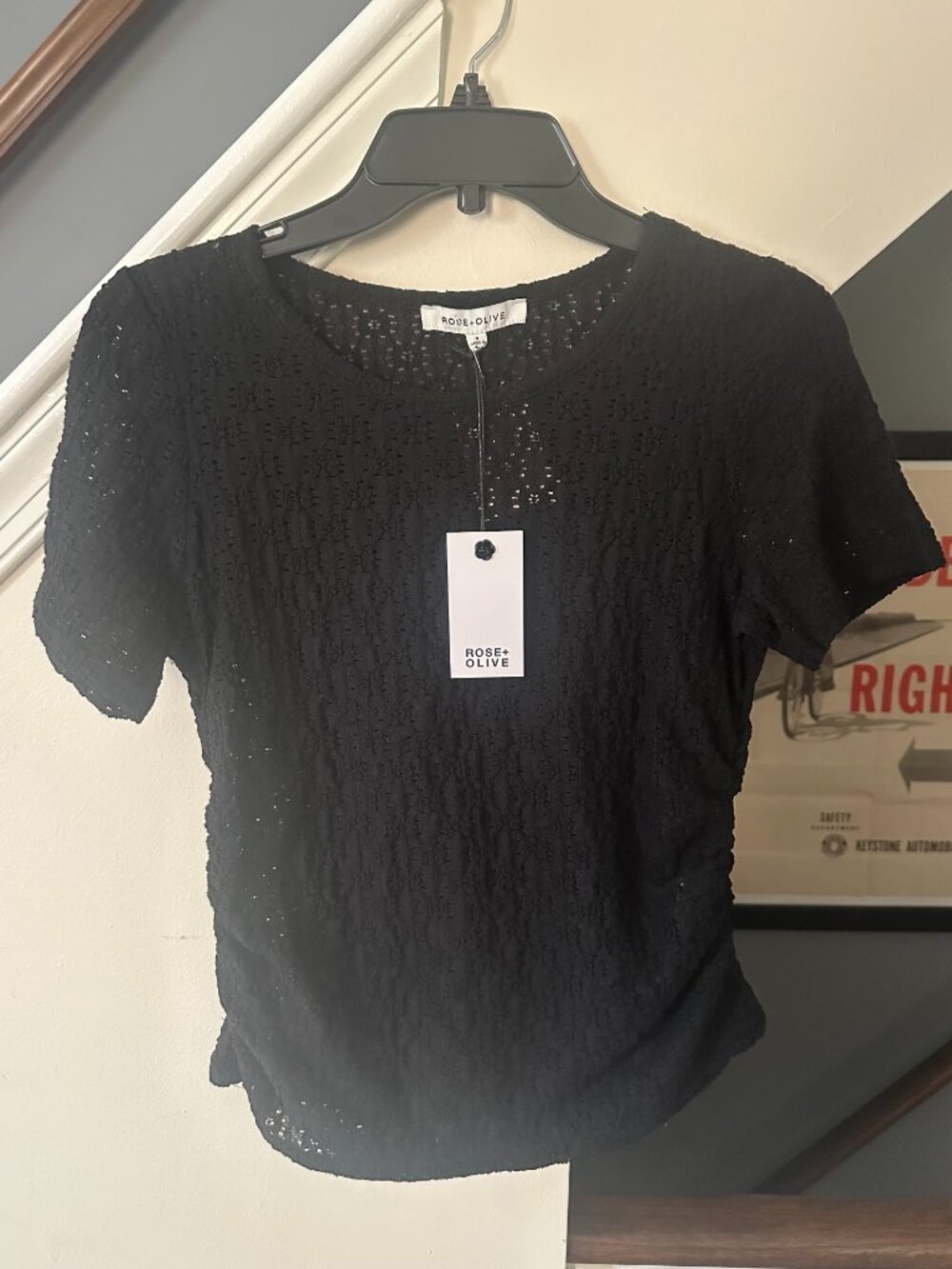 Rose & Olive Textured Short‑Sleeve Blouse – Size S – NWT